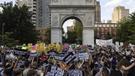 Abortion-rights activists gather to protest a Supreme Court decision to overturn Roe v. Wade.