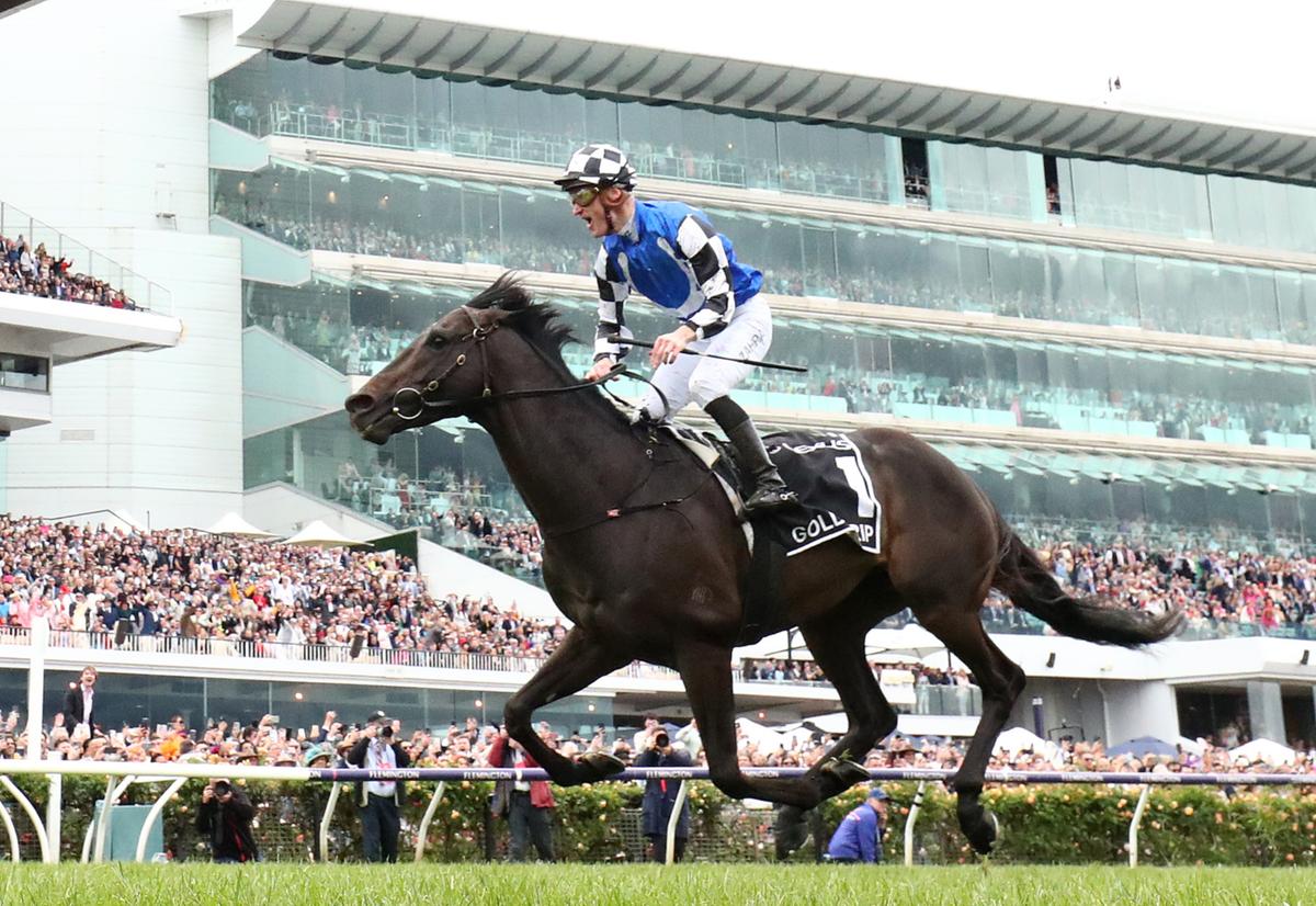 MELBOURNE, AUSTRALIA - NOVEMBER 01: Mark Zahra rides #1 Gold Trip to win race seven the Lexus Melbourne Cup during 2022 Lexus Melbourne Cup Day at Flemington Racecourse on November 01, 2022 in Melbourne, Australia. (Photo by Robert Cianflone/Getty Images)