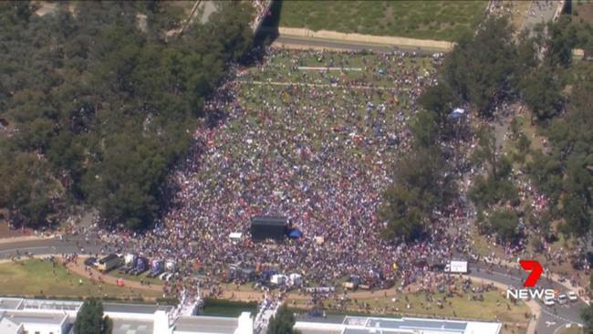 The territory’s police have been put on high alert, as they monitor the crowd with drones and helicopters.