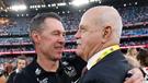 Collingwood coach Craig McRae and AFL legend Leigh Matthews after the 2023 grand final.