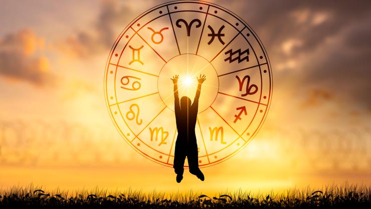 Zodiac signs inside of horoscope circle. Astrology in the sky with many stars and moons  astrology and horoscopes concept